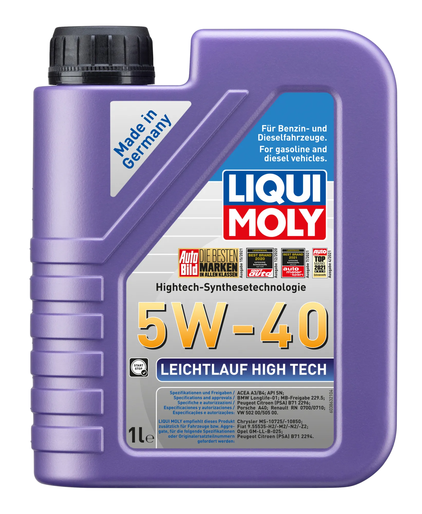 Liqui Moly 5W40 Leichtlauf High Tech Motorolie 2327 (1L) Longlife01 A3/B4 VW502.002/505.00 