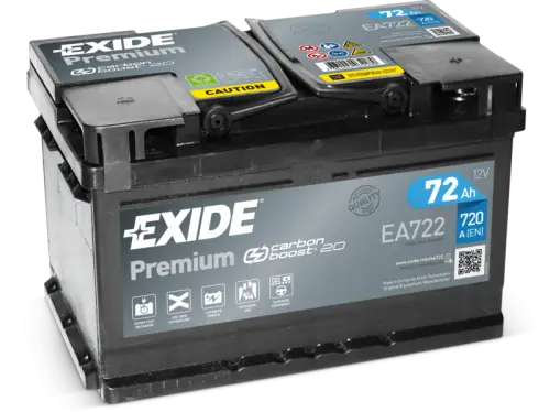 Exide 72AH Accu EA722 Batterij 720A Premium Carbon Boost 2.0 12V Loodaccu B13 ( +R ) 278X175X175  EXIDE