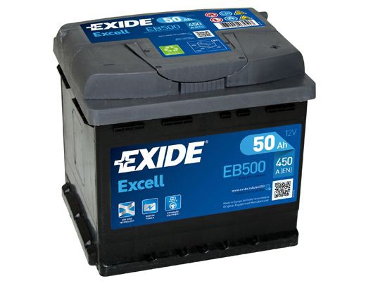 Exide 50AH Accu EB500 Batterij 450A Excell 12V Loodaccu B13 ( +R ) 207X175X190