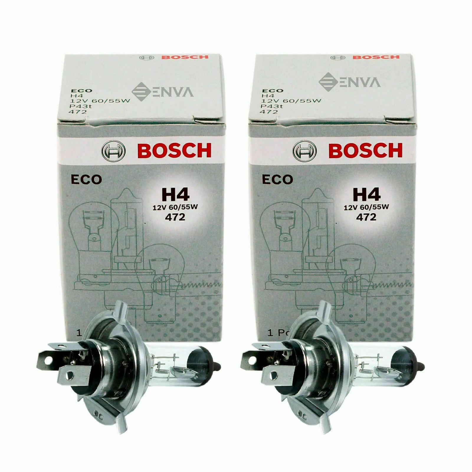 2x Bosch SET H4 lamp 12V 60/55W P43T 472  1987302803