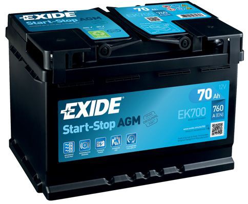 Exide EK700 Accu 70AH AGM Batterij 760A 12V Start Stop B13 ( +R ) 278X175X190