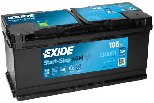 Exide EK1050 Accu 105AH AGM Batterij 950A 12V Start Stop B13 ( +R ) 392X175X190 EXIDE
