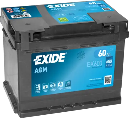 Exide EK600 Accu 60AH AGM Batterij 680A 12V Start Stop B13 ( +R ) 242X175X190  EXIDE