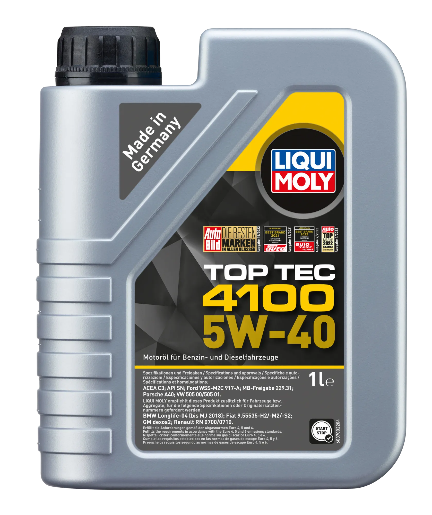 Liqui Moly 5W40 Top Tec 4100 Synthetisch Motorolie 9510 (1L) C3 VW50500/50501 MB229.31 4100420026829