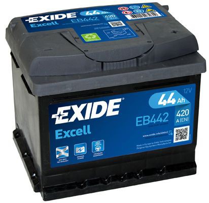 Exide 44AH Accu EB442 Batterij 420A Excell 12V Loodaccu B13 ( +R ) 207X175X175